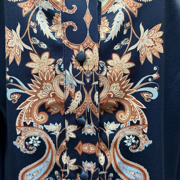 New! Boston Proper Women’s Sz M Button Up Long Sleeve Paisley Print Blouse, V574 - Picture 8 of 16